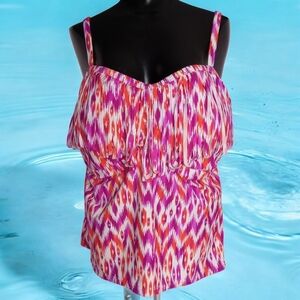 COLLECTIONS BY CATALINA SWIMSUIT TOP 2X (18W-20W) WITH FRINGE ORCHID‎ BURST VGC